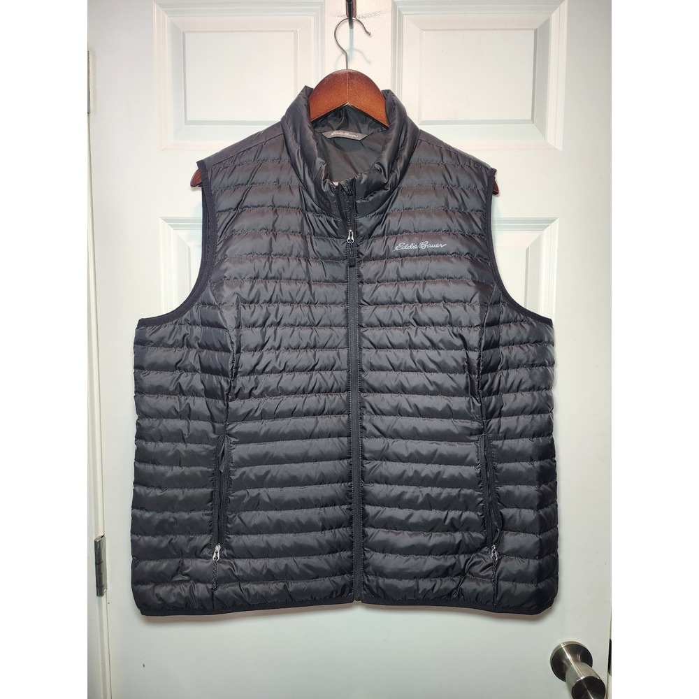 Eddie Bauer Mens Black Down Puffer Vest Quilted Full Zip Lightweight Size XL